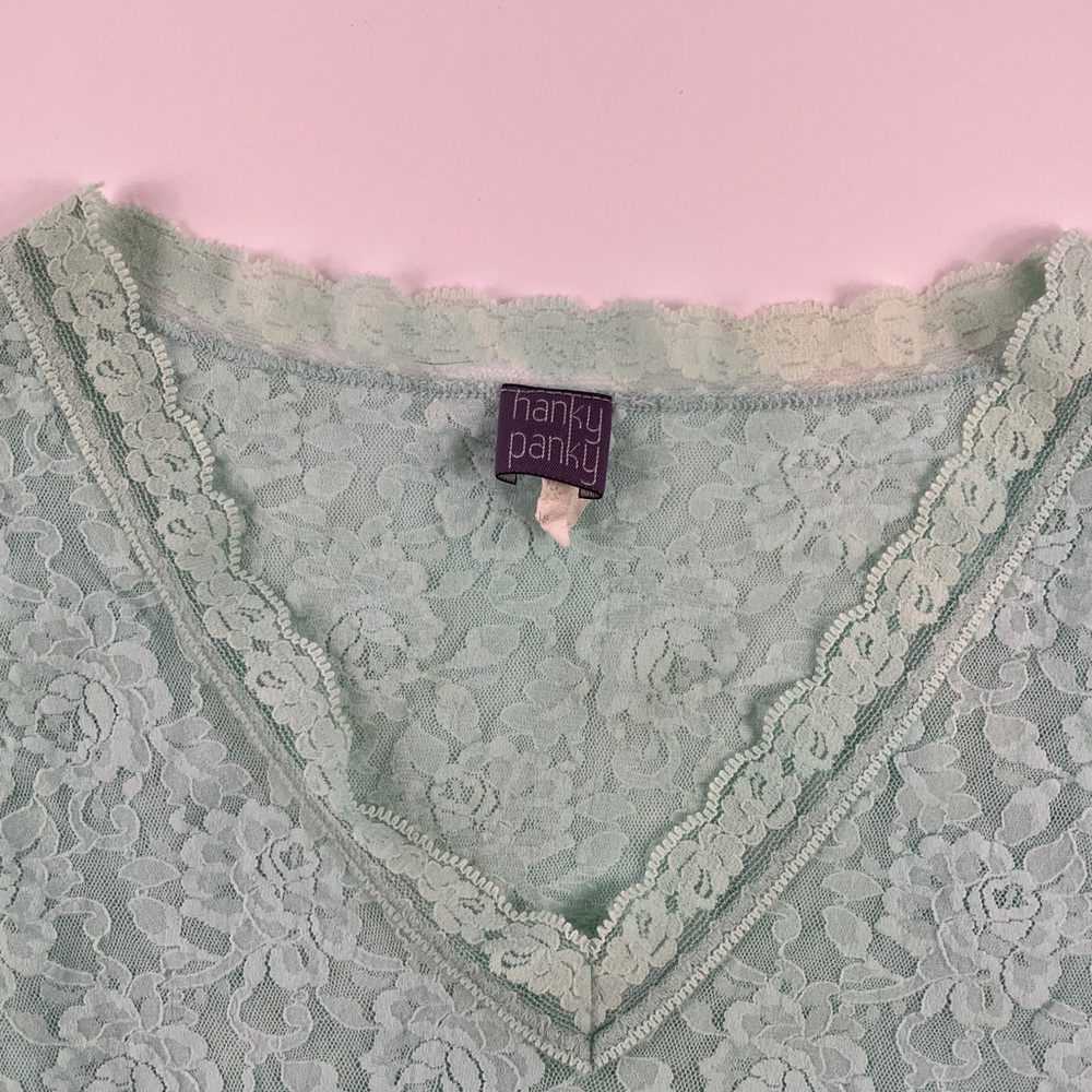 Vintage Y2K Hanky Panky Light Blue Lace Wrap Blouse - Picture 3 of 8